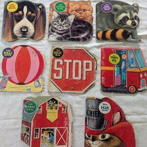 Bundle of 8 Vintage Golden Shape Books – 1960s–70s Die-Cut Kids Books
